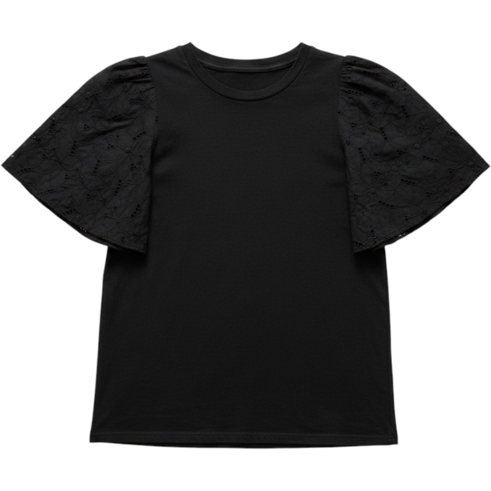 Black Eyelet Flutter Sleeve Top Womens Small Puff Sleeve Cottagecore Tee New Day
